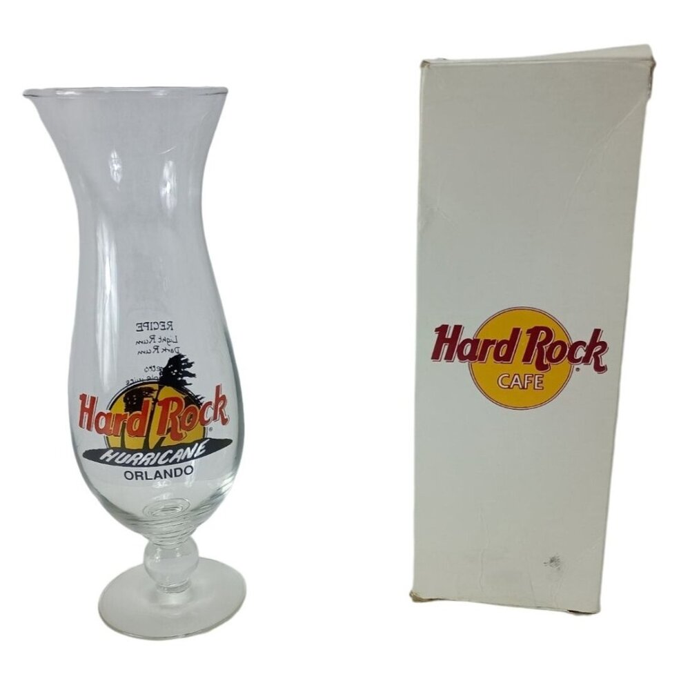 Hard Rock Cafe Hurricane Orlando Cocktail Glass W/Recipe Vintage